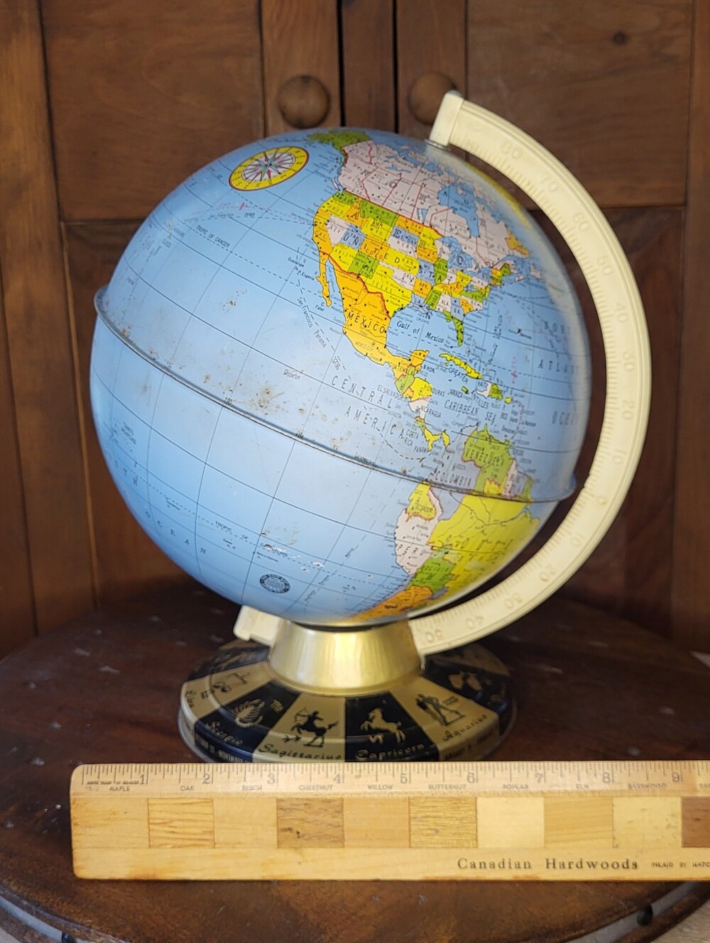 Vintage Blue World Globe with Zodiac Base - Picture 7 of 13